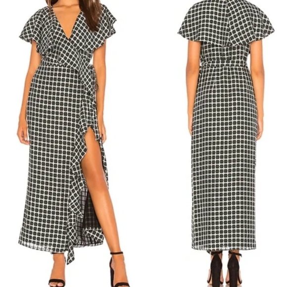 Tularosa Mila Green Plaid Ruffle Maxi Wrap Dress Size Small - Picture 2 of 8